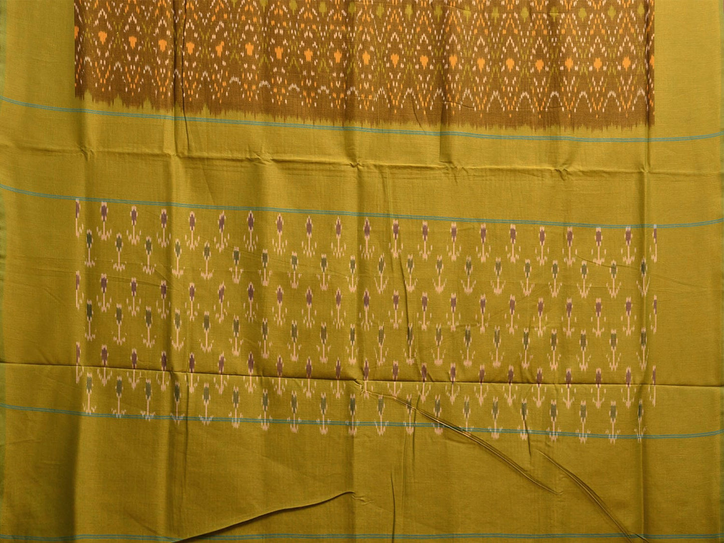 Olive and Green Pochampally Ikat Cotton Handloom Saree with All Over Body and Pallu Design i0898