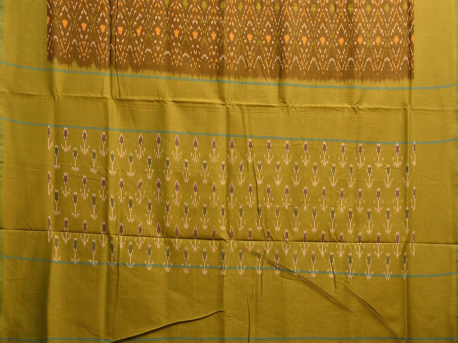 Olive and Green Pochampally Ikat Cotton Handloom Saree with All Over Body and Pallu Design i0898