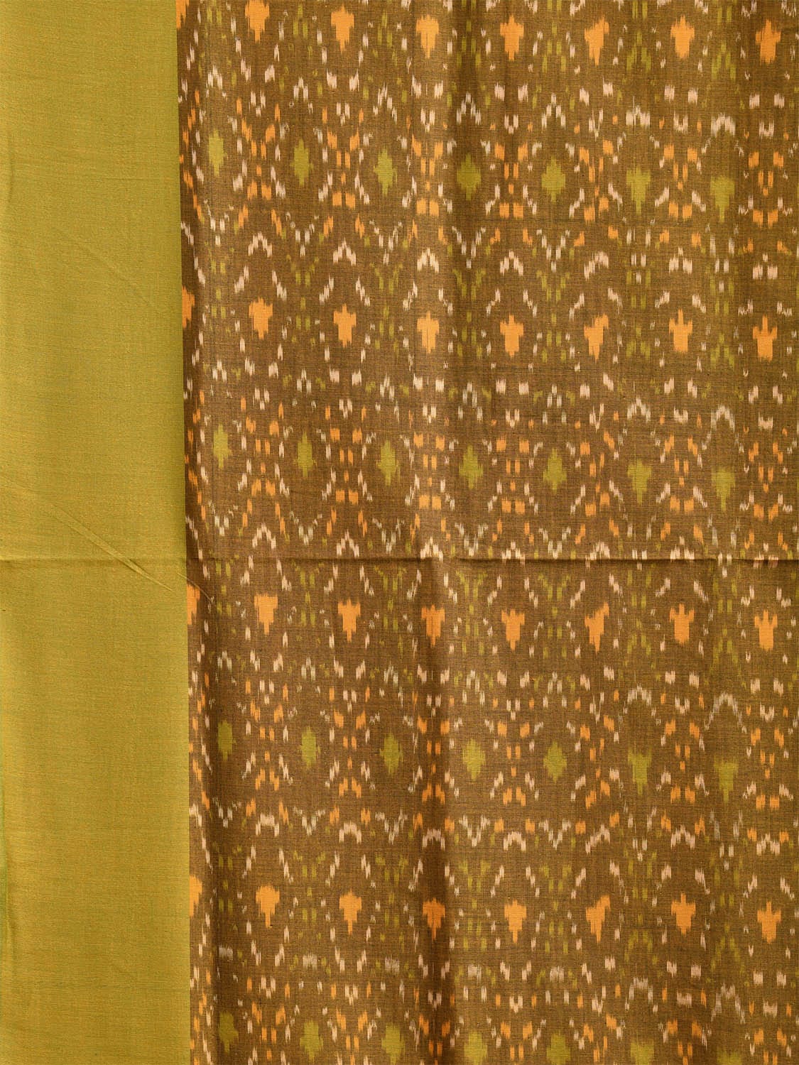 Olive and Green Pochampally Ikat Cotton Handloom Saree with All Over Body and Pallu Design i0898