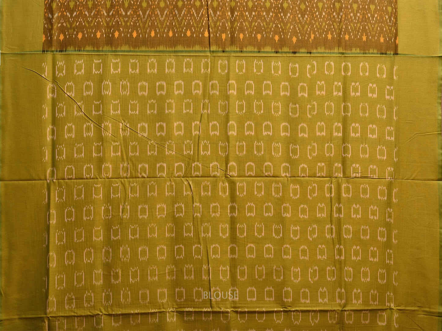 Olive and Green Pochampally Ikat Cotton Handloom Saree with All Over Body and Pallu Design i0898