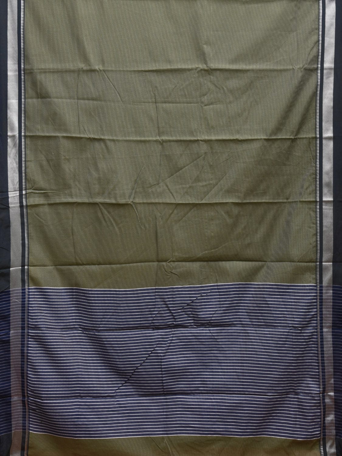 Olive and Grey Bamboo Cotton Saree with Strips Design No Blouse bc0321