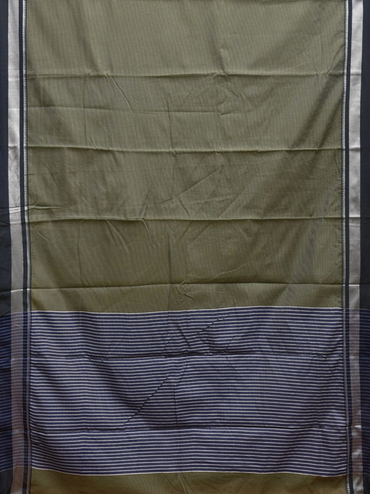 Olive and Grey Bamboo Cotton Saree with Strips Design No Blouse bc0321