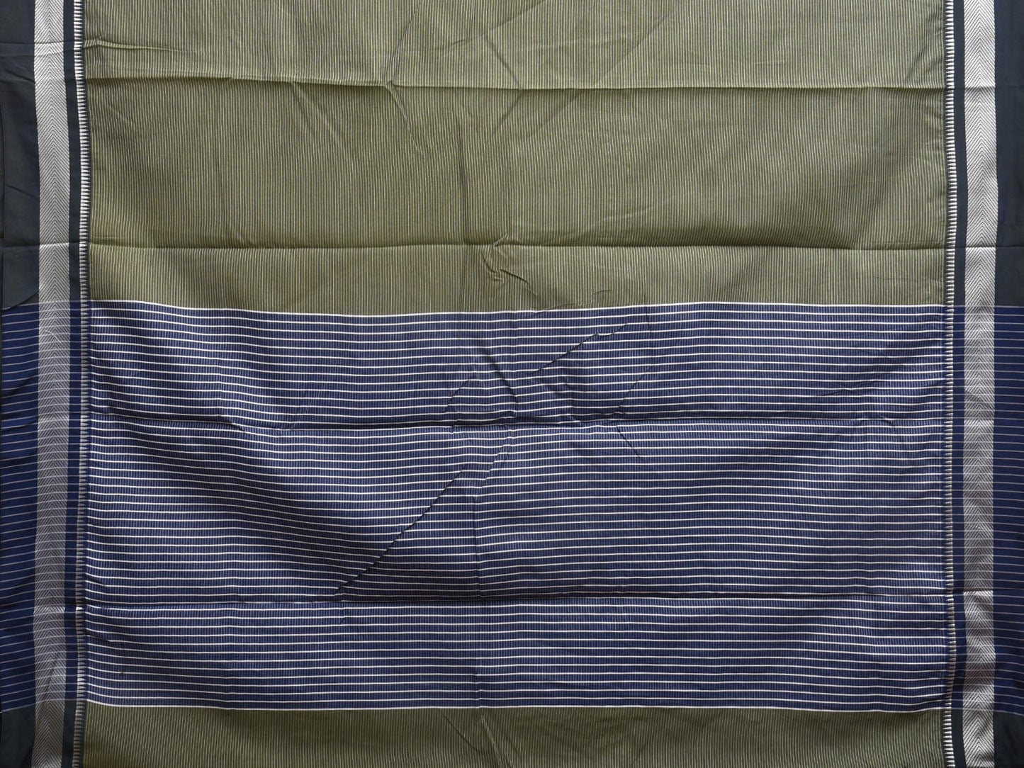 Olive and Grey Bamboo Cotton Saree with Strips Design No Blouse bc0321