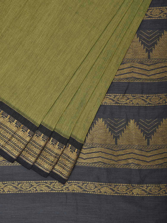 Olive and Grey Gadwal Cotton Saree with Pallu and Border Design g0425