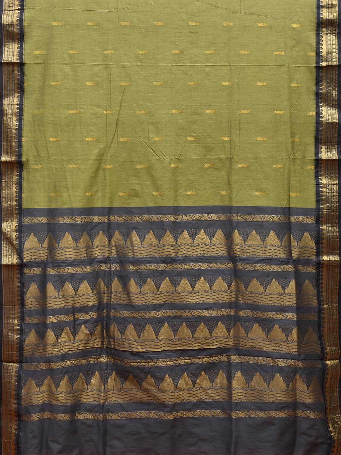 Olive and Grey Gadwal Cotton Saree with Pallu and Border Design g0425