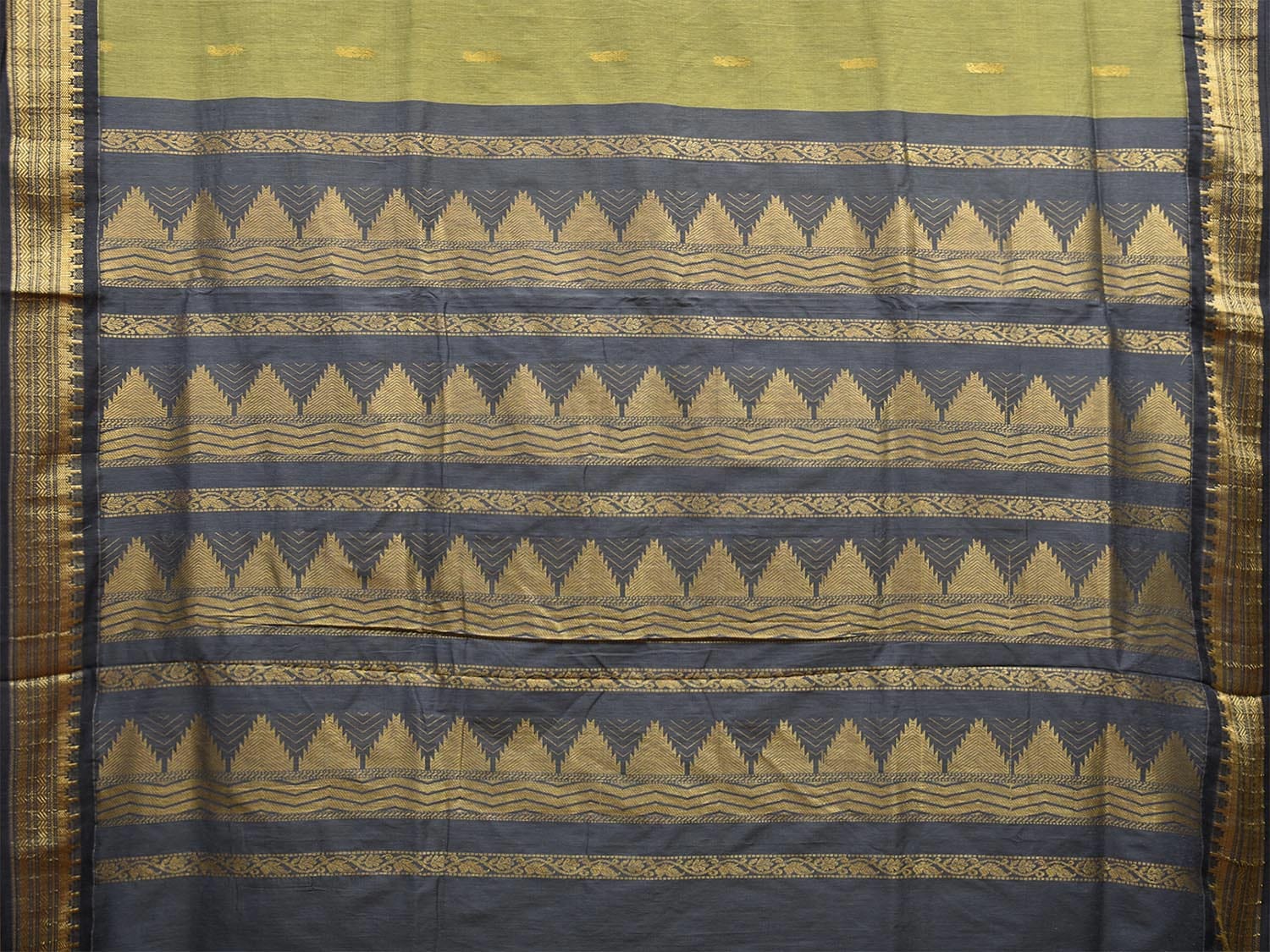 Olive and Grey Gadwal Cotton Saree with Pallu and Border Design g0425