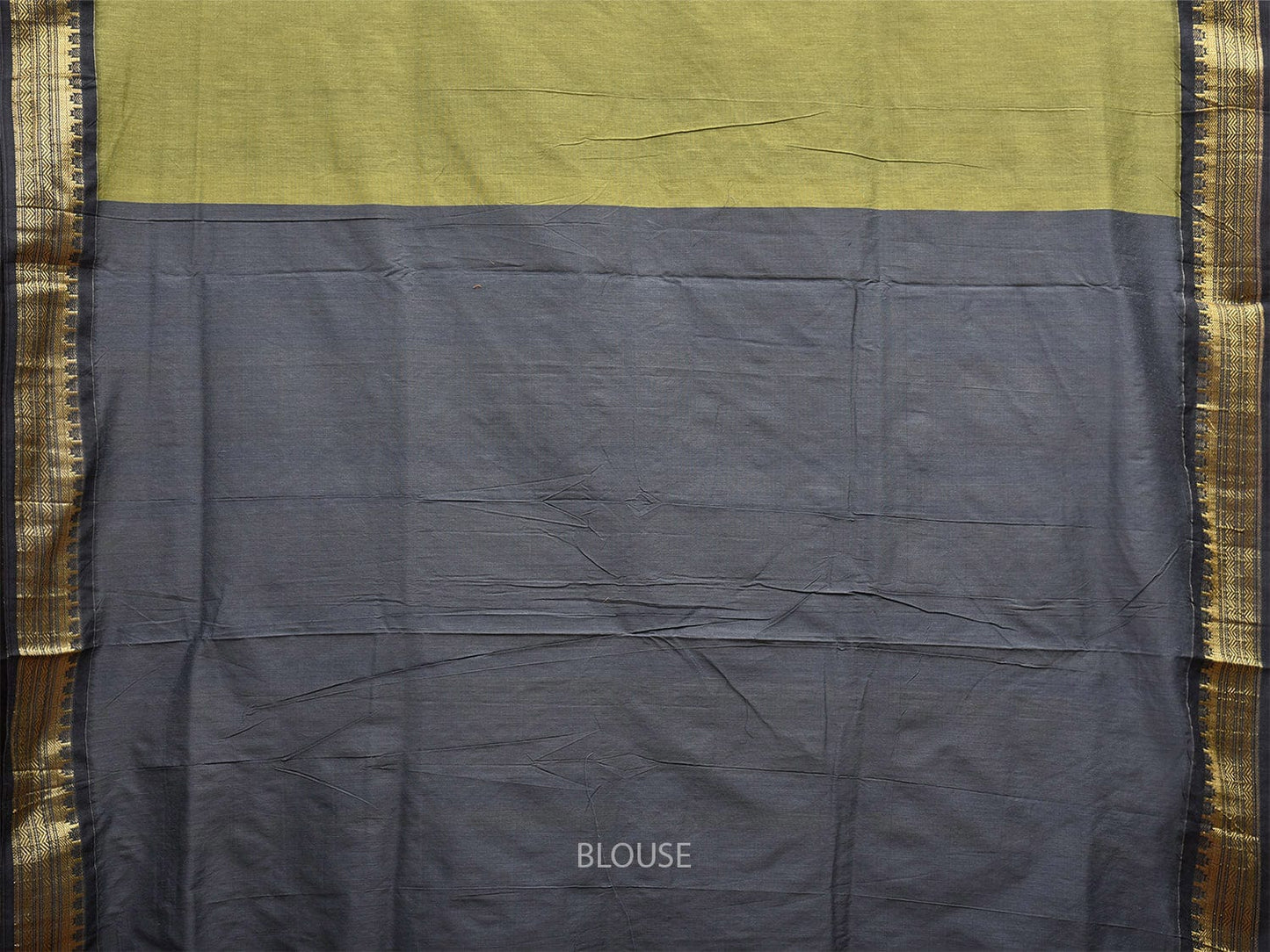 Olive and Grey Gadwal Cotton Saree with Pallu and Border Design g0425