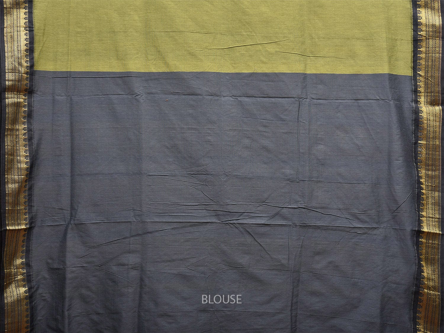 Olive and Grey Gadwal Cotton Saree with Pallu and Border Design g0425