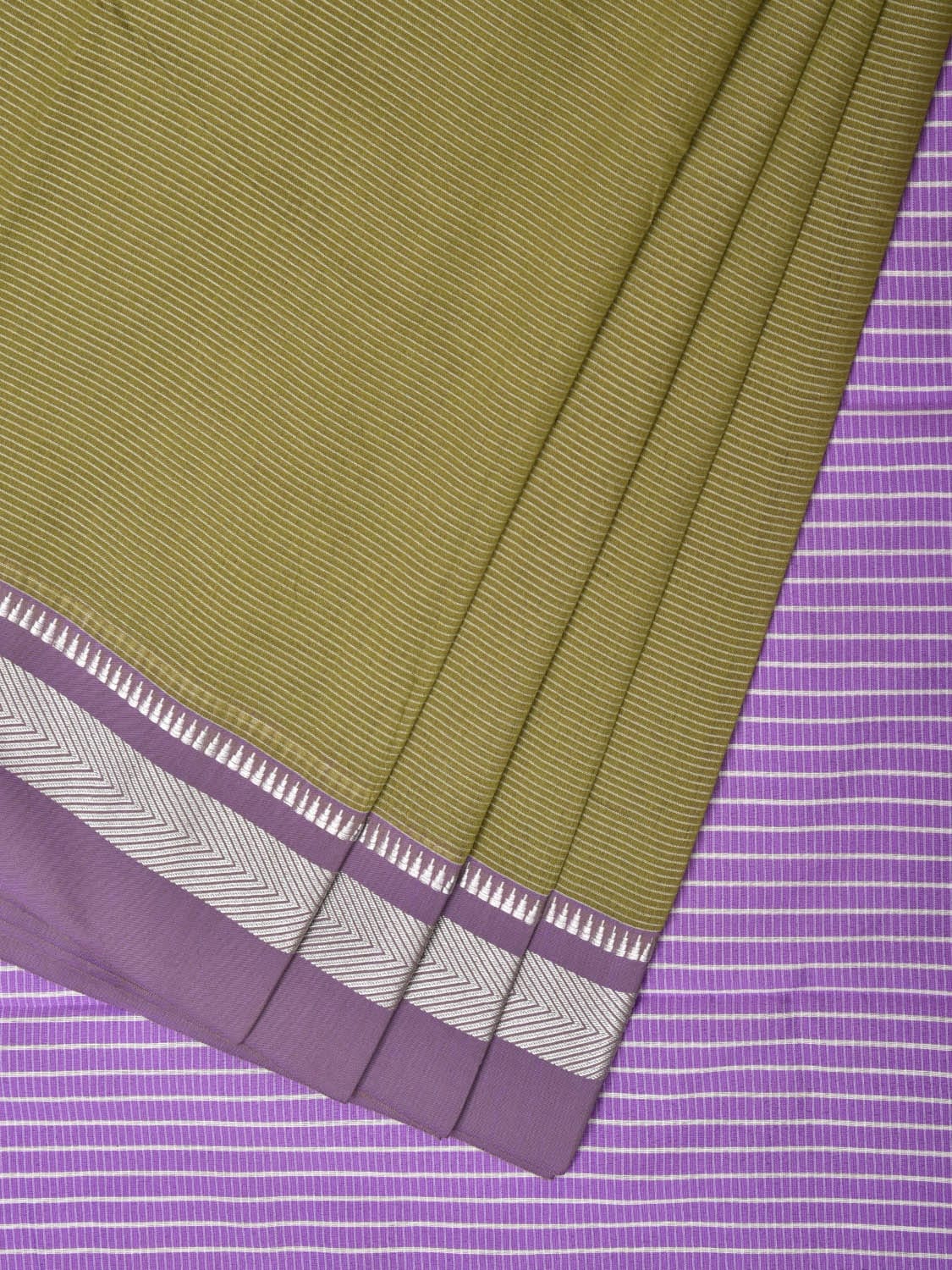 Olive and Lavender Bamboo Cotton Saree with Strips Design No Blouse bc0236