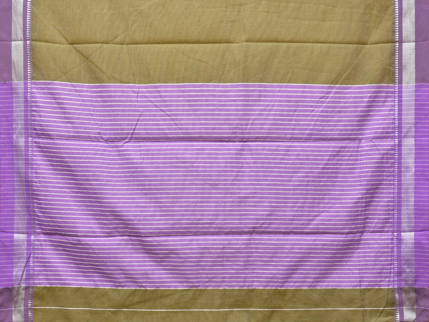 Olive and Lavender Bamboo Cotton Saree with Strips Design No Blouse bc0236