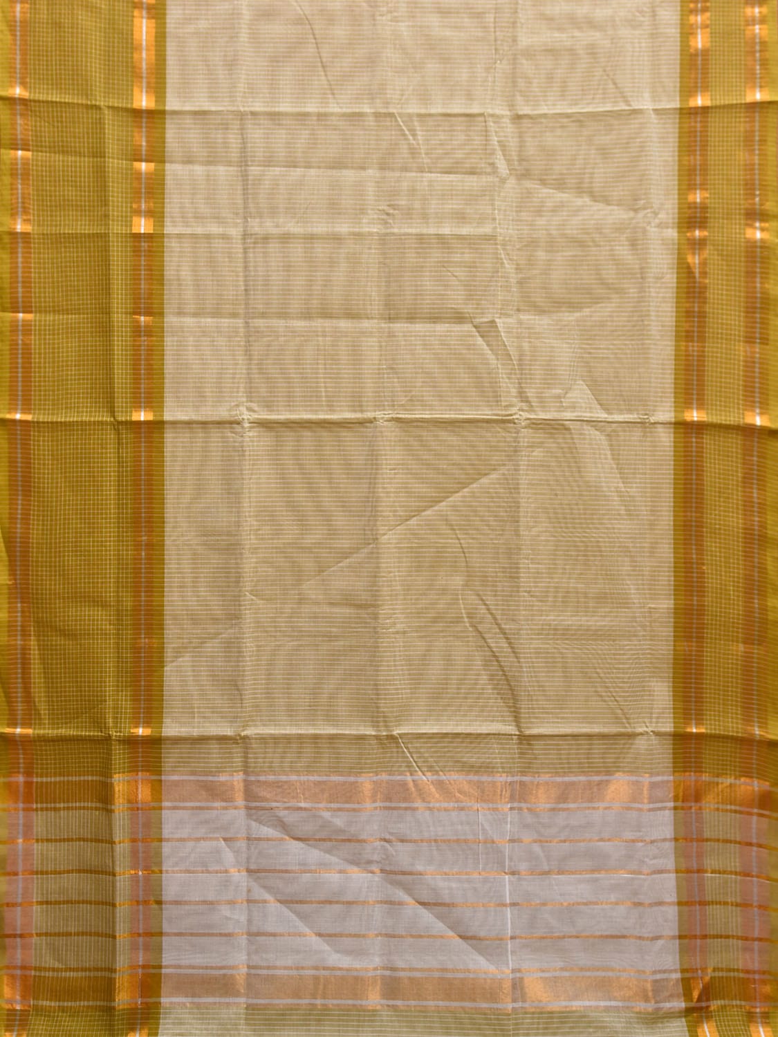 Olive and Light Green Venkatagiri Cotton Saree with Strips and Checks Border Design No Blouse v0108