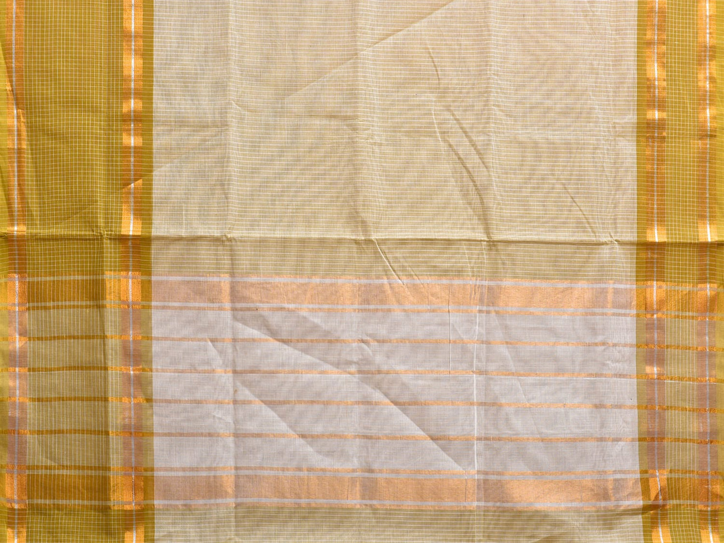 Olive and Light Green Venkatagiri Cotton Saree with Strips and Checks Border Design No Blouse v0108