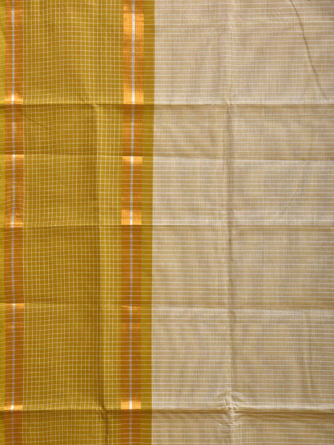 Olive and Light Green Venkatagiri Cotton Saree with Strips and Checks Border Design No Blouse v0108