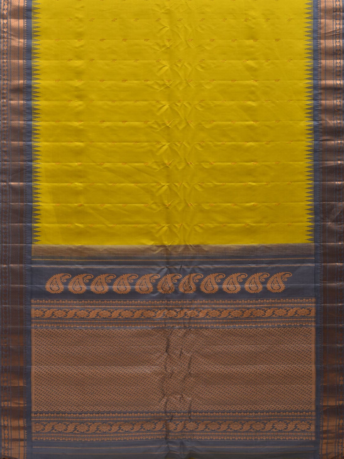 Olive and Light Grey Gadwal Silk Handloom Saree with Border and Pallu Design g0291