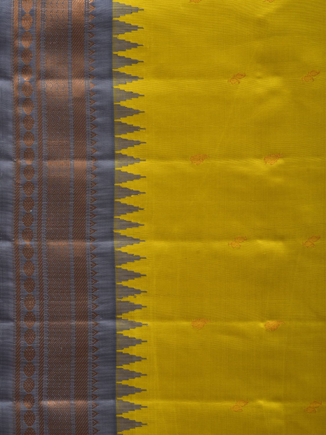 Olive and Light Grey Gadwal Silk Handloom Saree with Border and Pallu Design g0291