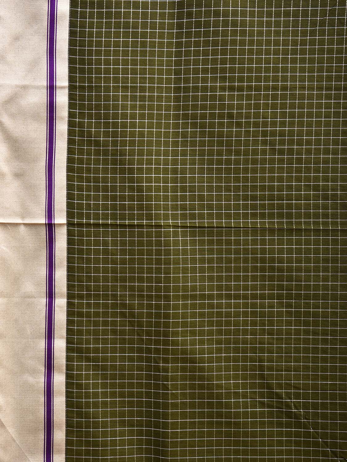Olive and Light Grey ilkal Cotton Viscose Saree with Checks and Ganga-Jamuna Border Design o0525