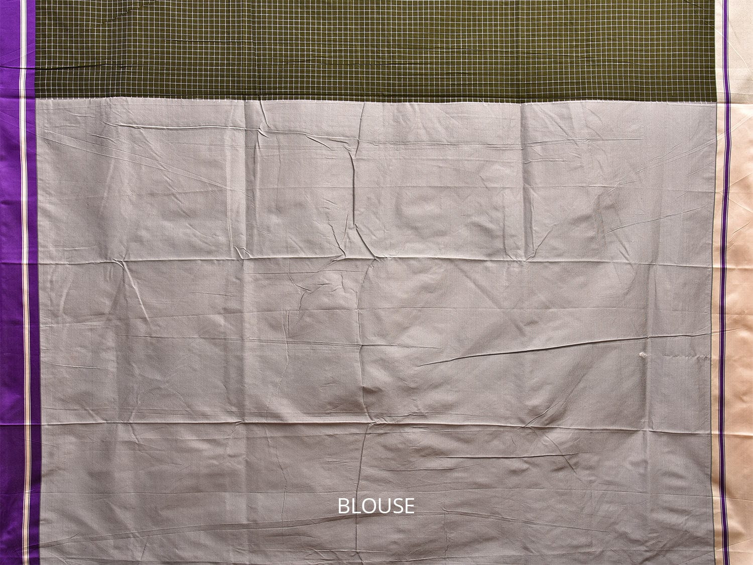 Olive and Light Grey ilkal Cotton Viscose Saree with Checks and Ganga-Jamuna Border Design o0525