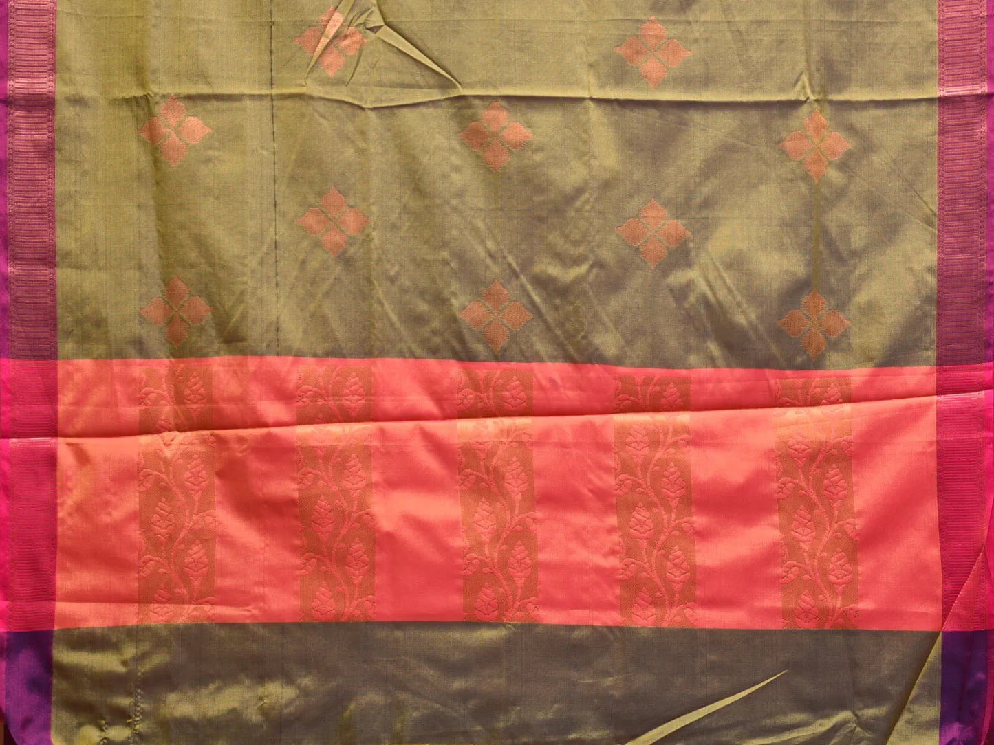 Olive and Magenta Katan Silk Saree with Border and Body Butta Design b0140ds