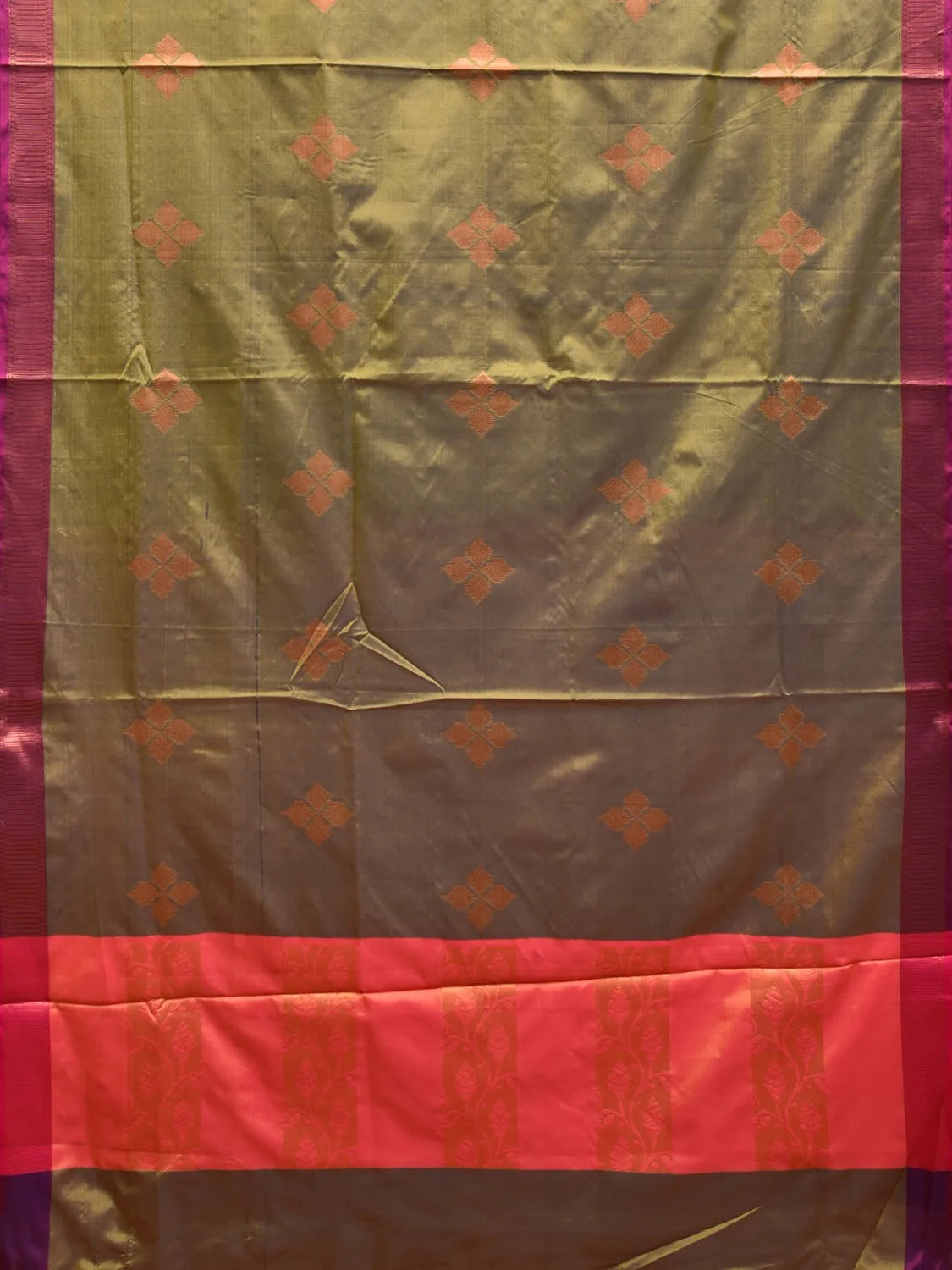 Olive and Magenta Katan Silk Saree with Border and Body Butta Design b0140ds