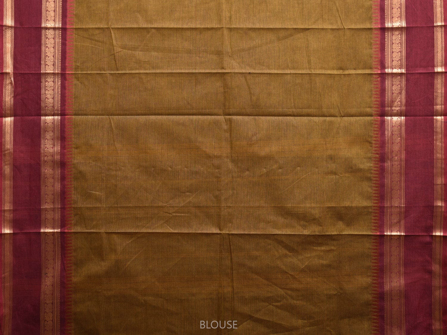 Olive and Maroon Kanchipuram Cotton Saree with Strips Pallu and Small Temple Border Design k0725