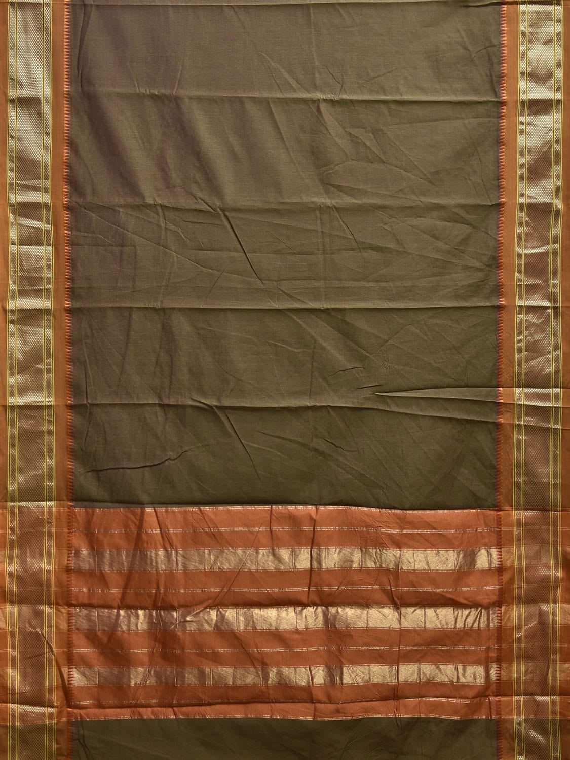 Olive and Mustard Bamboo Cotton Plain Saree with Contrast Pallu Design No Blouse bc0820