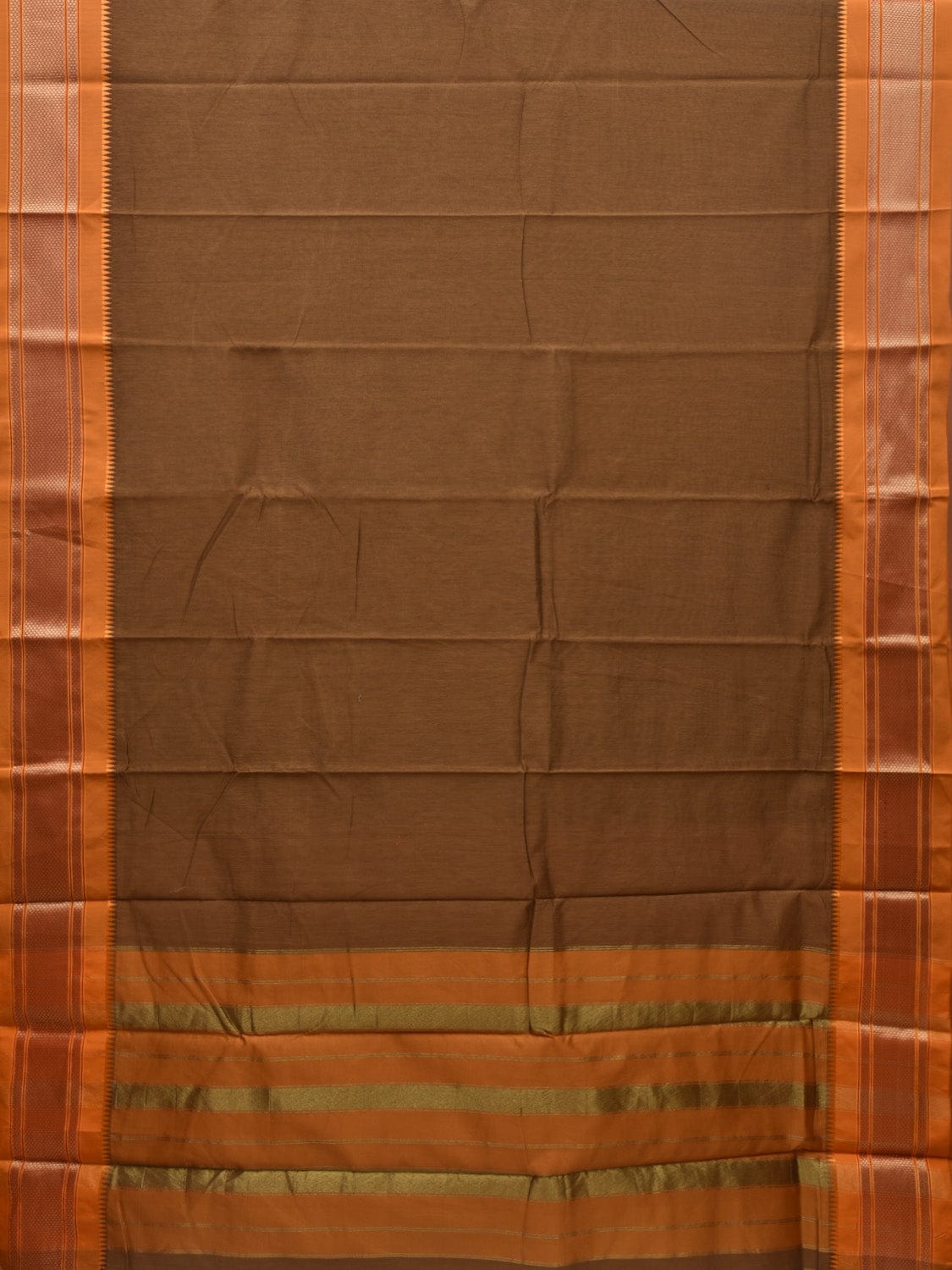 Olive and Mustard Bamboo Cotton Plain Saree with Zari Border Design bc0042