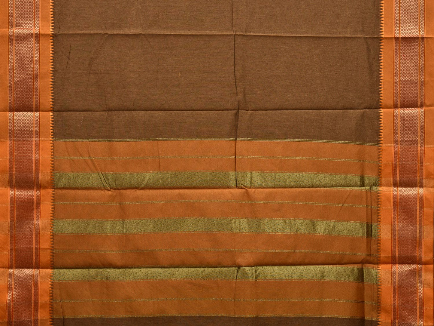 Olive and Mustard Bamboo Cotton Plain Saree with Zari Border Design bc0042