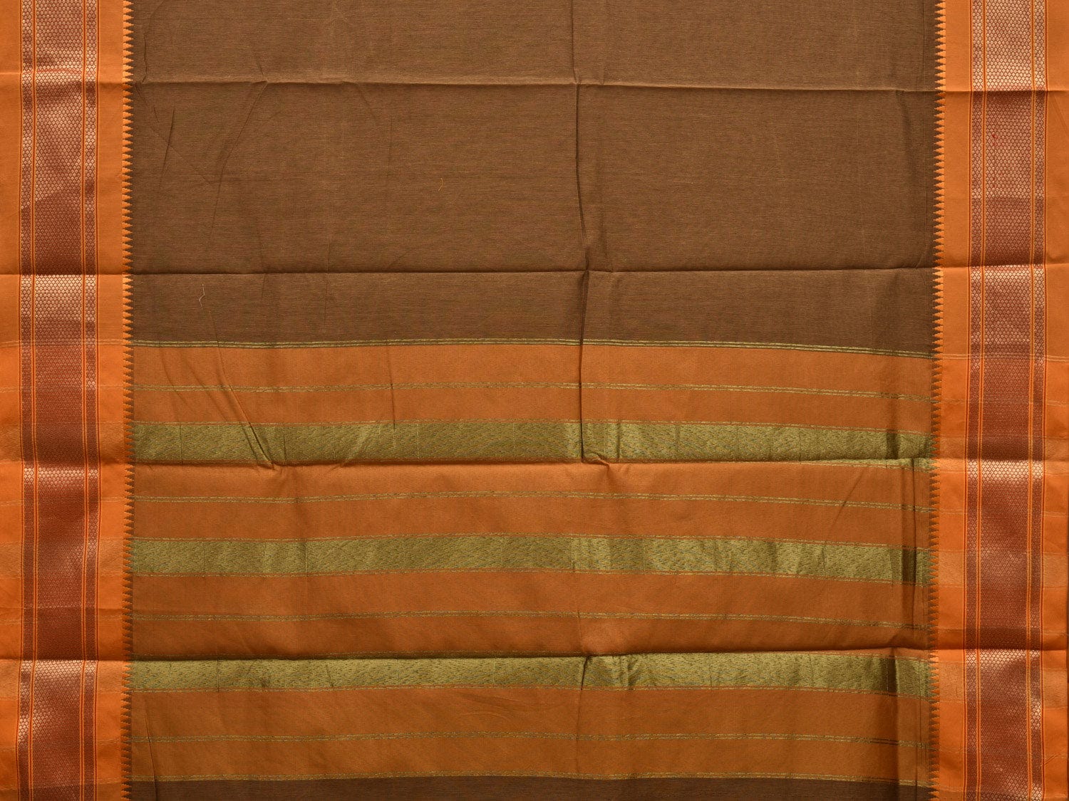 Olive and Mustard Bamboo Cotton Plain Saree with Zari Border Design bc0042