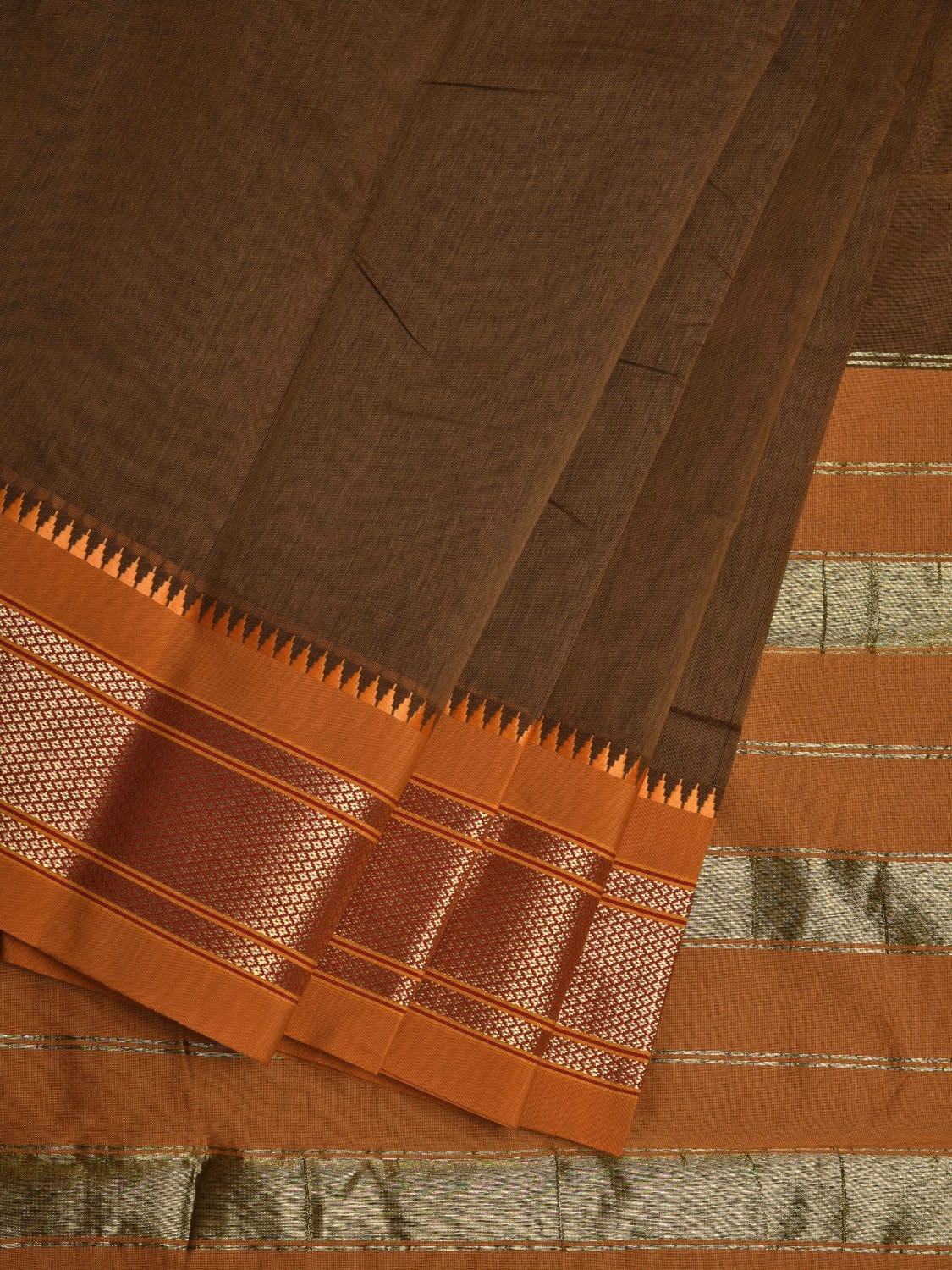 Olive and Mustard Bamboo Cotton Plain Saree with Zari Border Design bc0042