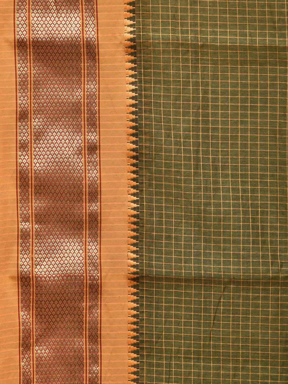 Olive and Mustard Bamboo Cotton Saree with Checks Design bc0105
