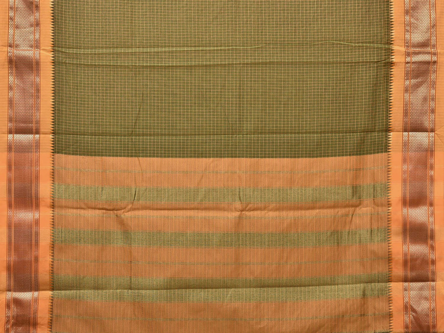 Olive and Mustard Bamboo Cotton Saree with Checks Design bc0105