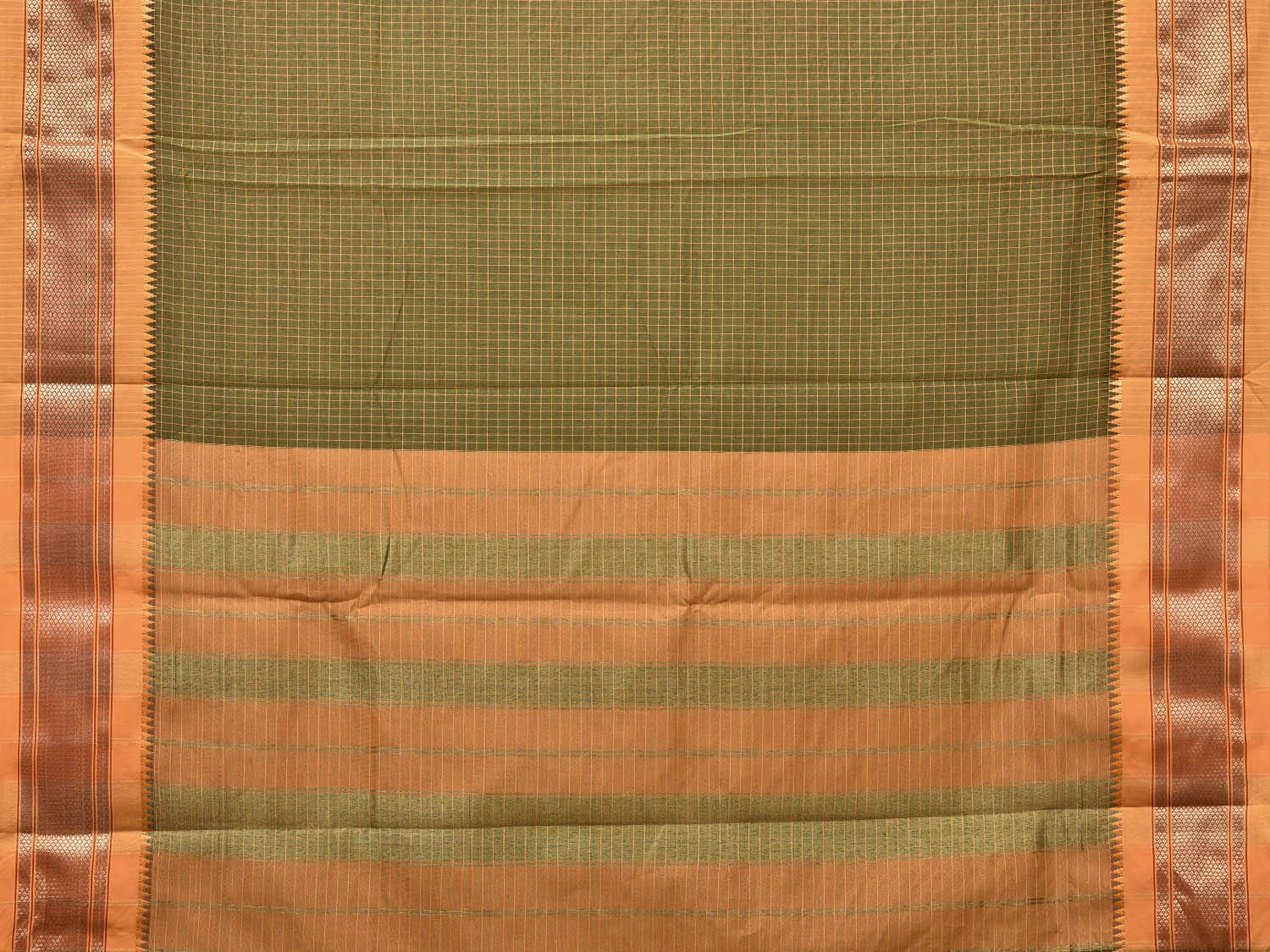 Olive and Mustard Bamboo Cotton Saree with Checks Design bc0105