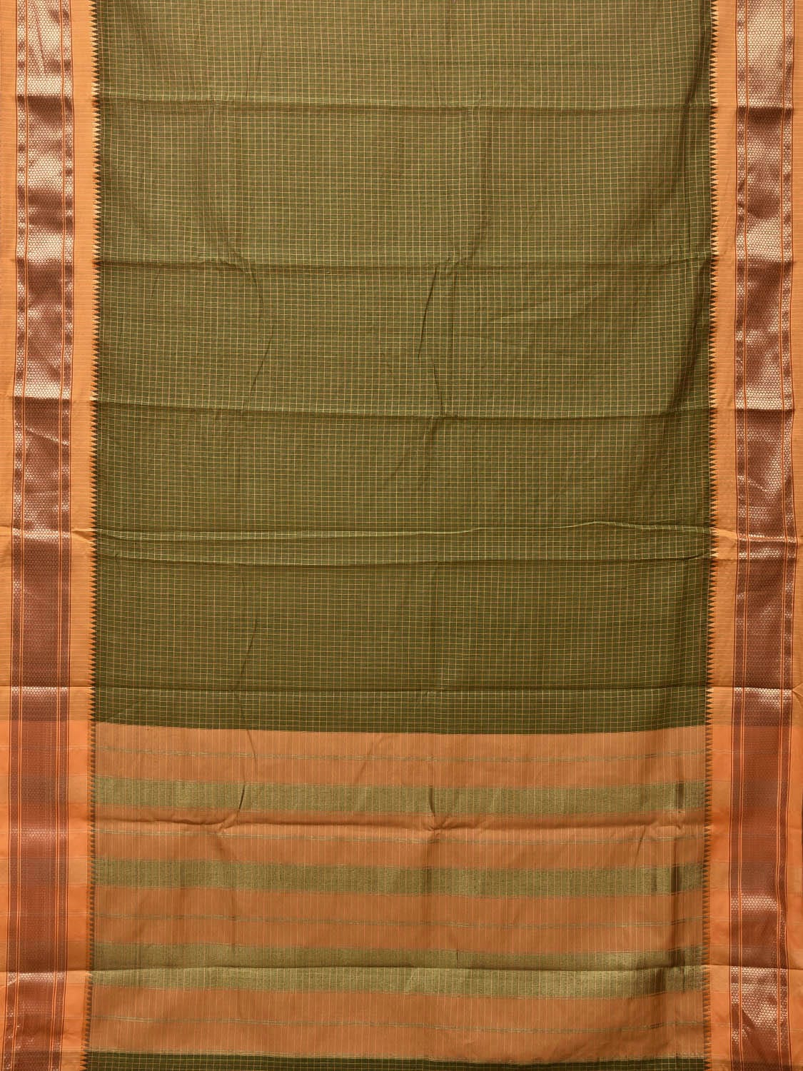 Olive and Mustard Bamboo Cotton Saree with Checks Design bc0105