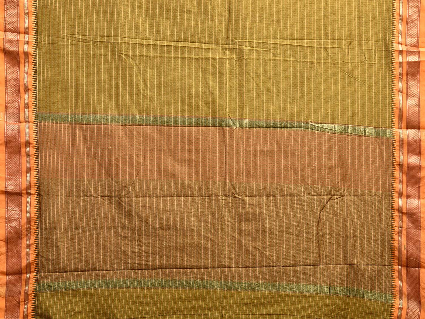 Olive and Mustard Bamboo Cotton Viscose Silk Saree with Checks and Contrast Pallu Design No Blouse bc0575