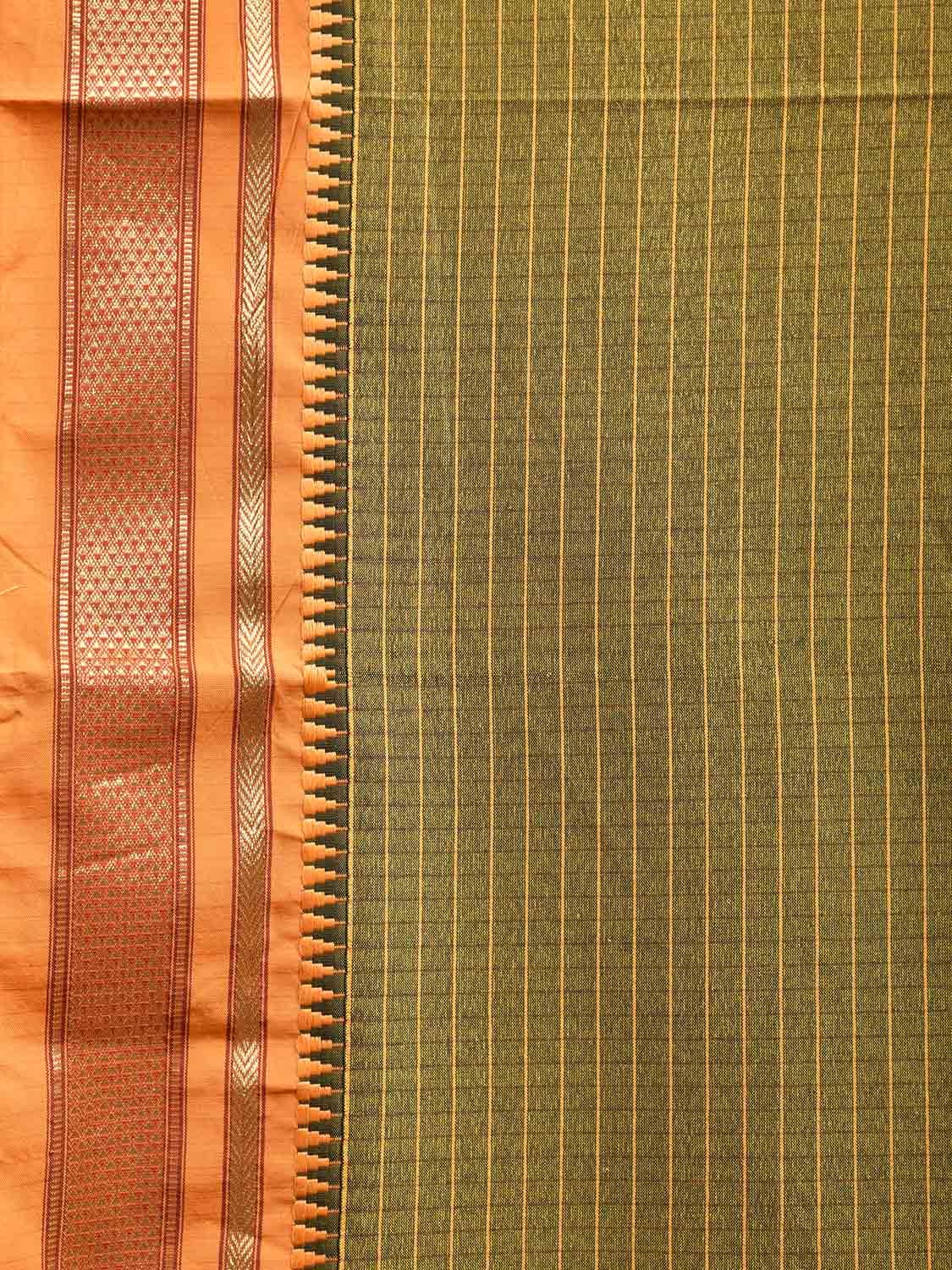 Olive and Mustard Bamboo Cotton Viscose Silk Saree with Checks and Contrast Pallu Design No Blouse bc0575