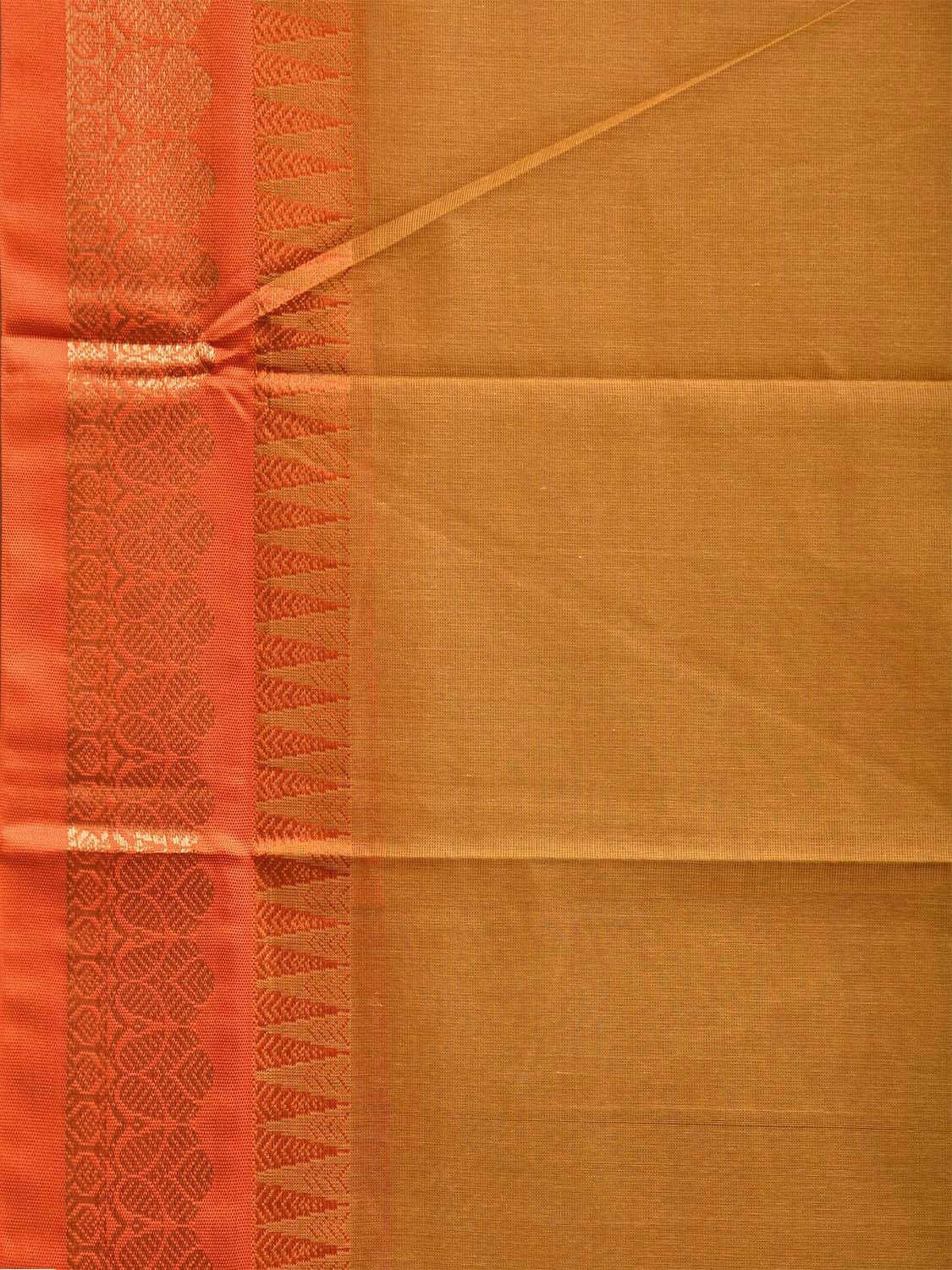 Olive and Orange Gadwal Cotton Plain Saree with Strips and Contrast Pallu Design g0464