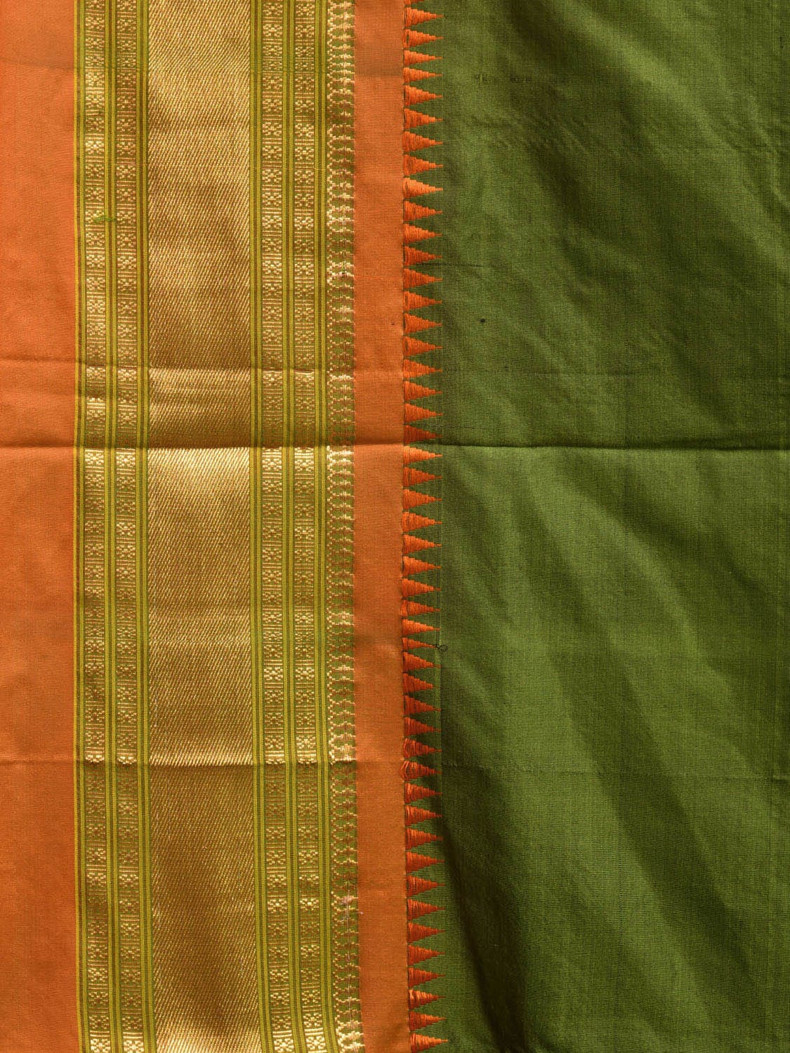 Olive and Orange Narayanpet Silk Handloom Plain Saree with Contrast Pallu Design np0928