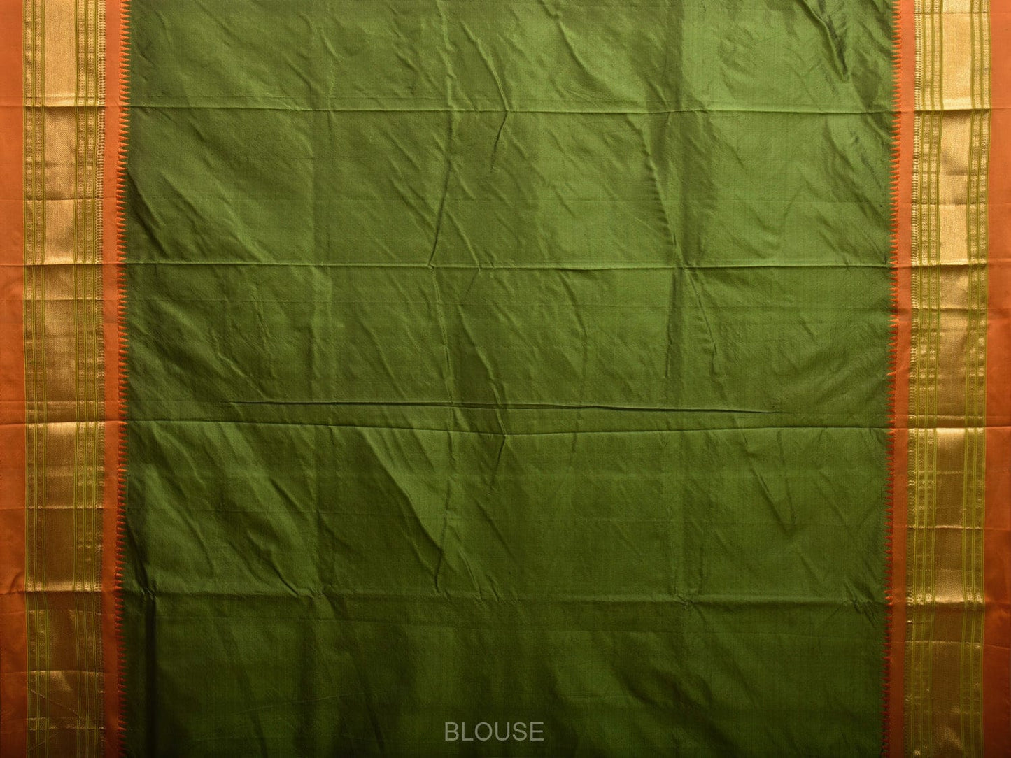 Olive and Orange Narayanpet Silk Handloom Plain Saree with Contrast Pallu Design np0928