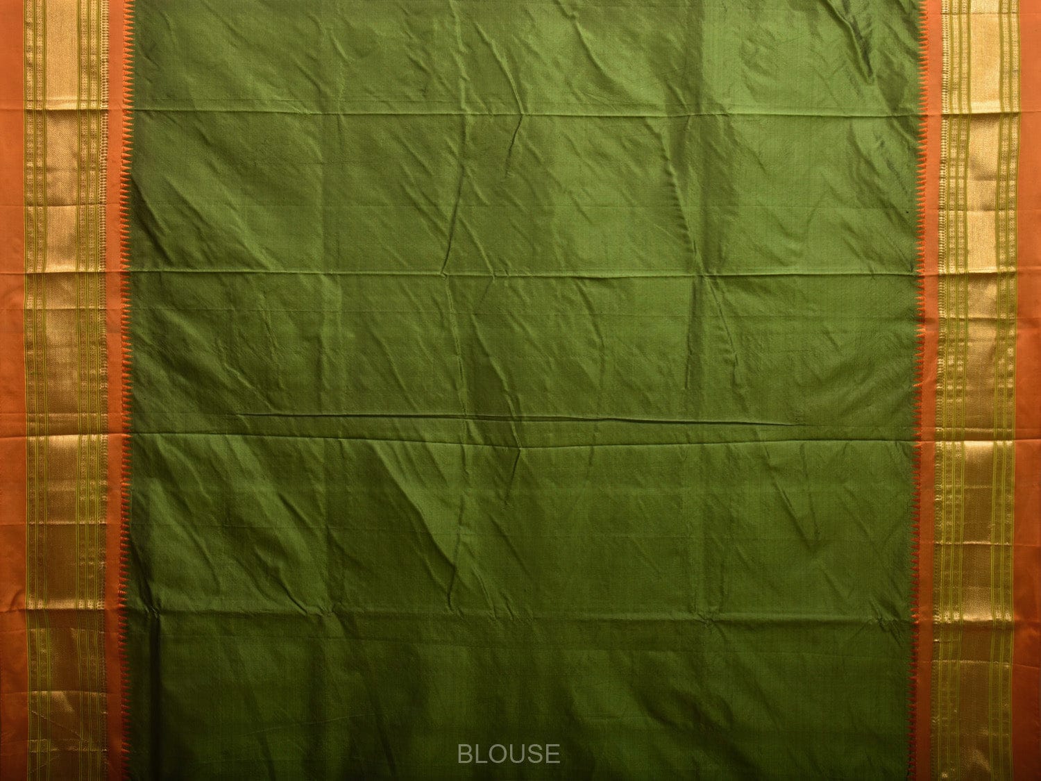 Olive and Orange Narayanpet Silk Handloom Plain Saree with Contrast Pallu Design np0928