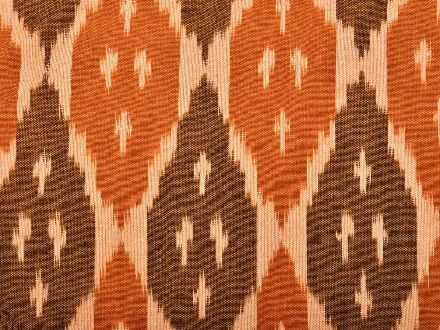 Olive and Orange Pochampally Ikat Cotton Handloom Bedsheet with Grill Design 90 x 108 Inches No Pillow Covers bd0067