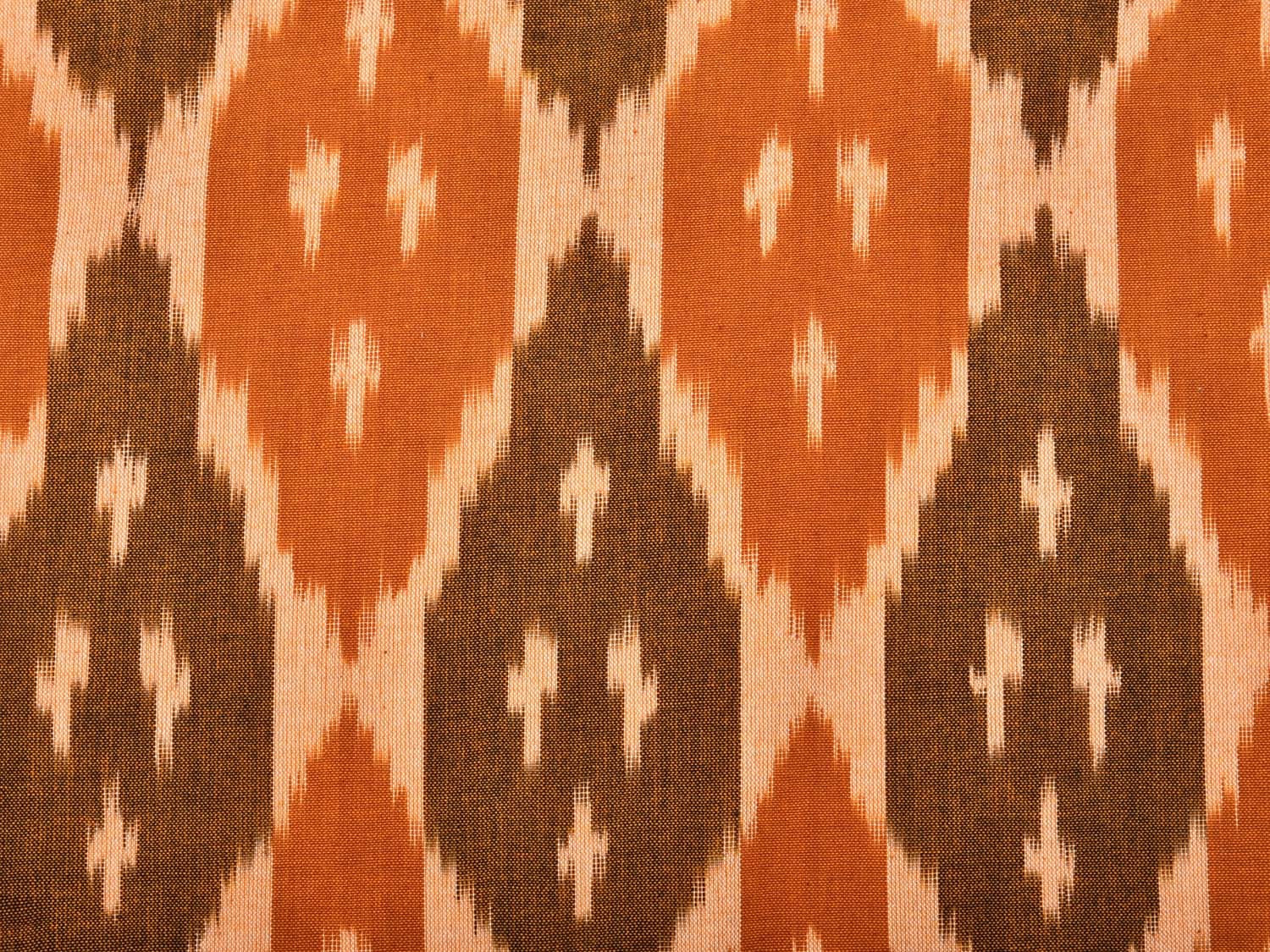 Olive and Orange Pochampally Ikat Cotton Handloom Bedsheet with Grill Design 90 x 108 Inches No Pillow Covers bd0067