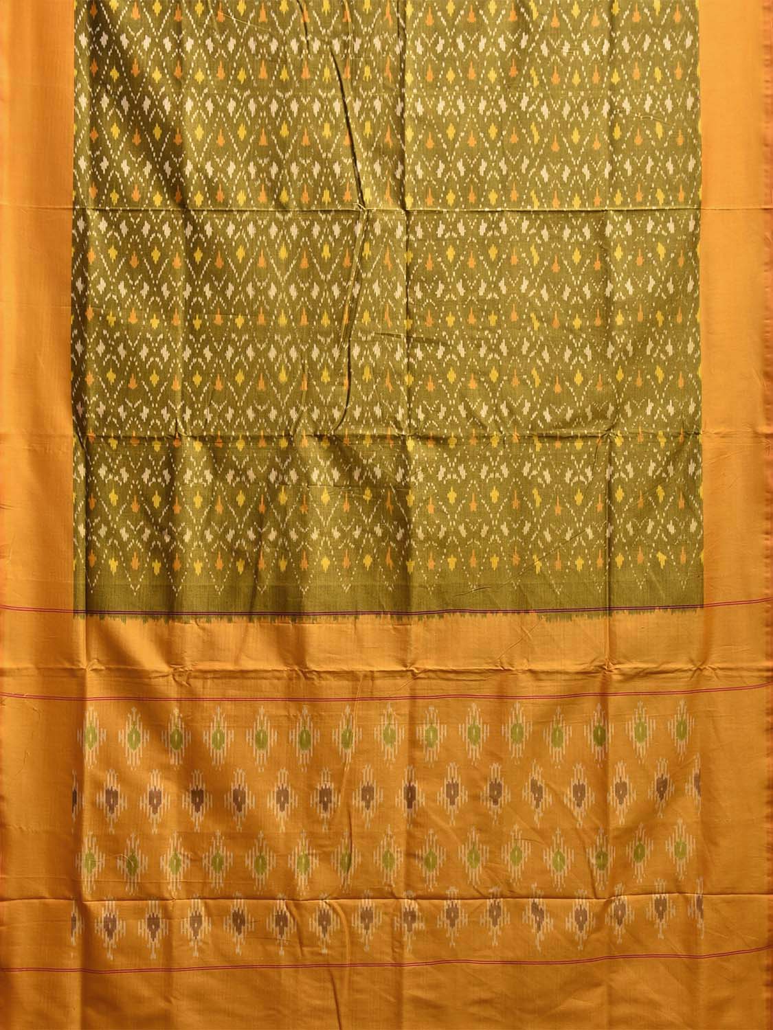 Olive and Orange Pochampally Ikat Cotton Handloom Saree with All Over Body and Pallu Design i0900
