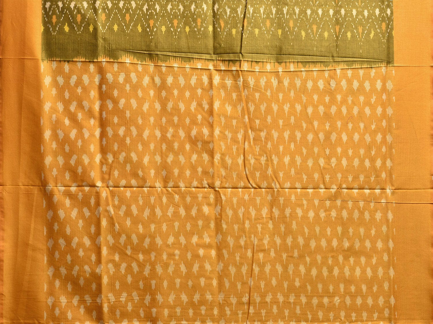 Olive and Orange Pochampally Ikat Cotton Handloom Saree with All Over Body and Pallu Design i0900
