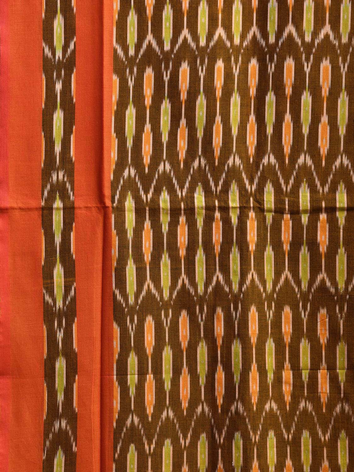 Olive and Orange Pochampally Ikat Cotton Handloom Saree with All Over Grill Design No Blouse i0913