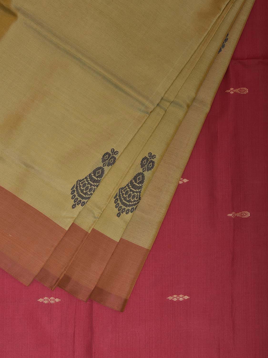 Olive and Pink Banana Silk Saree with Border Buta Design o0679