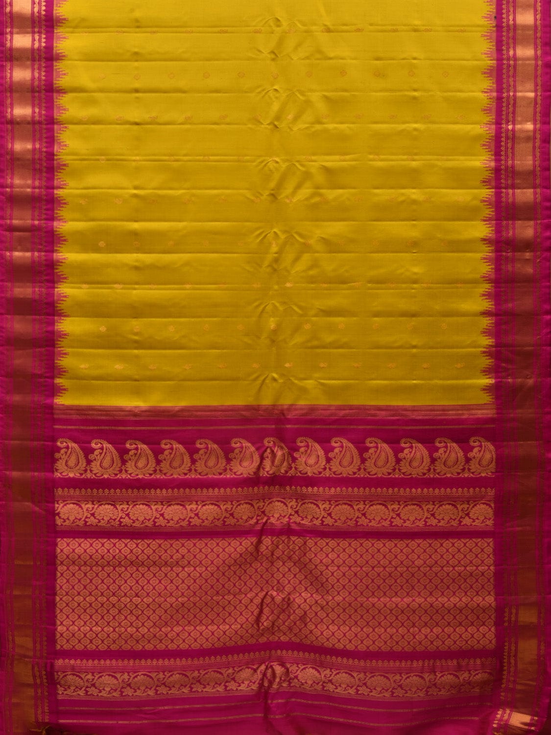 Olive and Pink Gadwal Silk Handloom Saree with Mango Pallu and Temple Border Design g0298