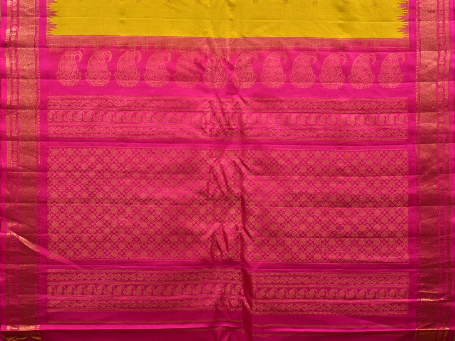 Olive and Pink Gadwal Silk Handloom Saree with Mango Pallu and Temple Border Design g0309