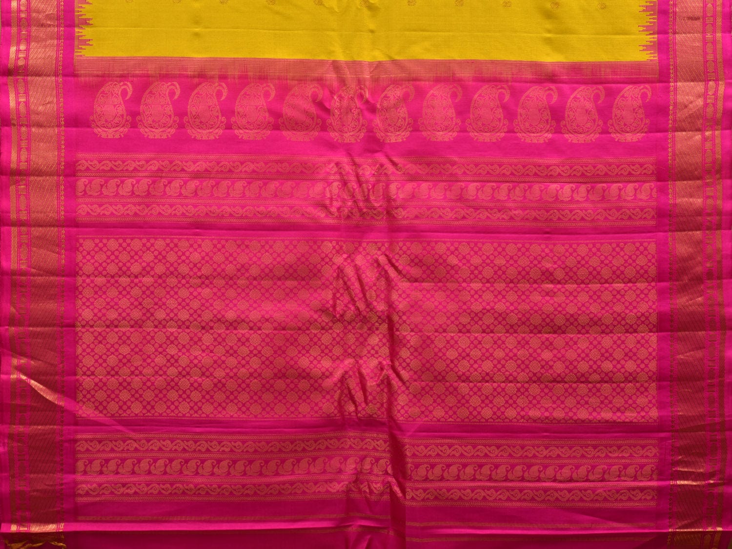 Olive and Pink Gadwal Silk Handloom Saree with Mango Pallu and Temple Border Design g0309
