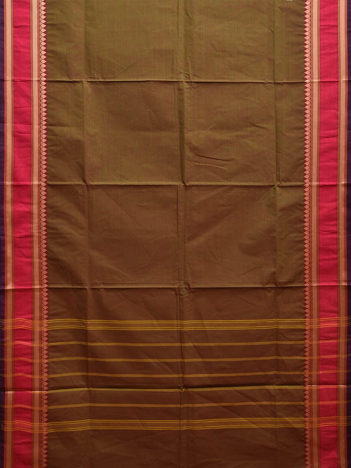Olive and Pink Kanchipuram Cotton Saree with Strips Pallu Design k0785