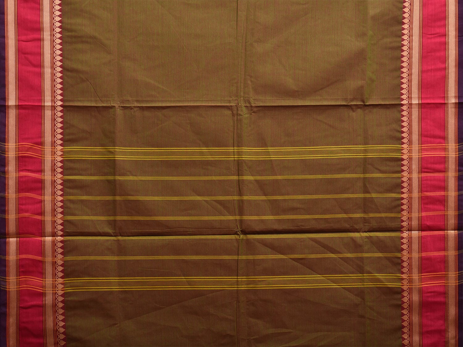 Olive and Pink Kanchipuram Cotton Saree with Strips Pallu Design k0785